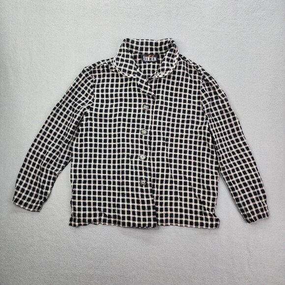 Vintage Addiction Button Up Blouse Women's Large Black Plaid Long Sleeve Top - Picture 1 of 11
